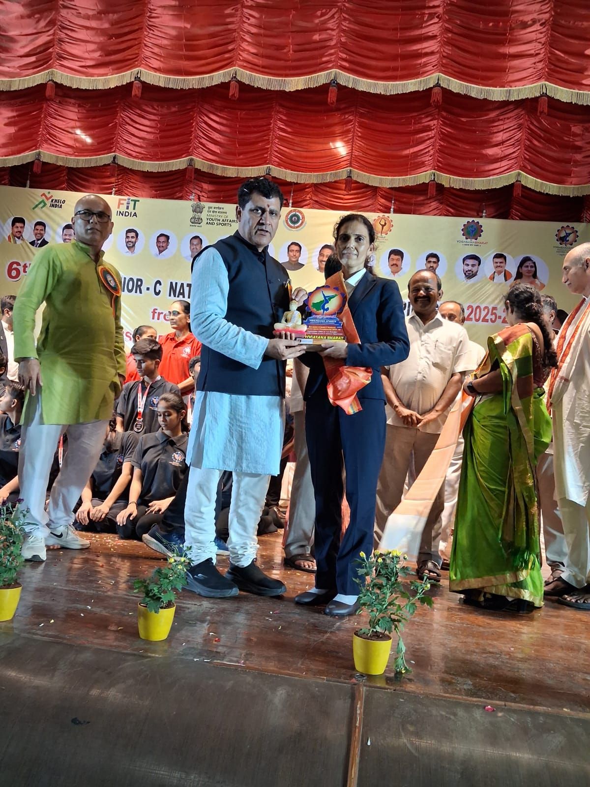 Felicitation on stage, national championship